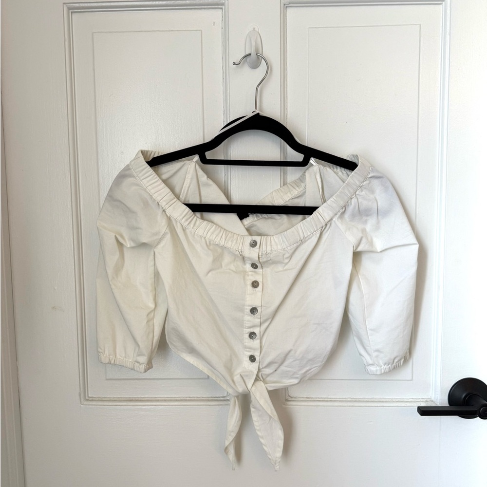 Urban Outfitters Cream Off-the-Shoulder Puff Sleeve Blouse